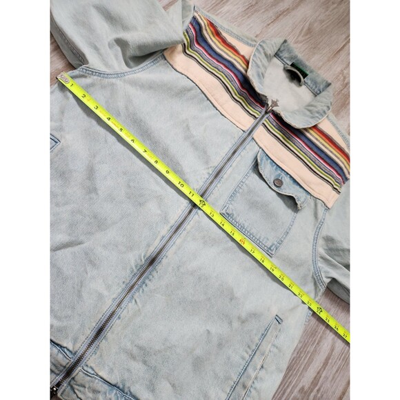 LRG Mens Earth Lessons Rainbow Patch Denim Jacket Light Wash Blue Button Up XL - Picture 9 of 13